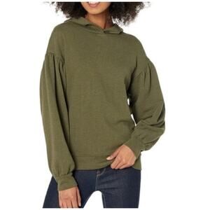 Madewell Pleat-Sleeve Shrunken Hoodie Sweatshirt Women’s Size S Green NEW Lounge